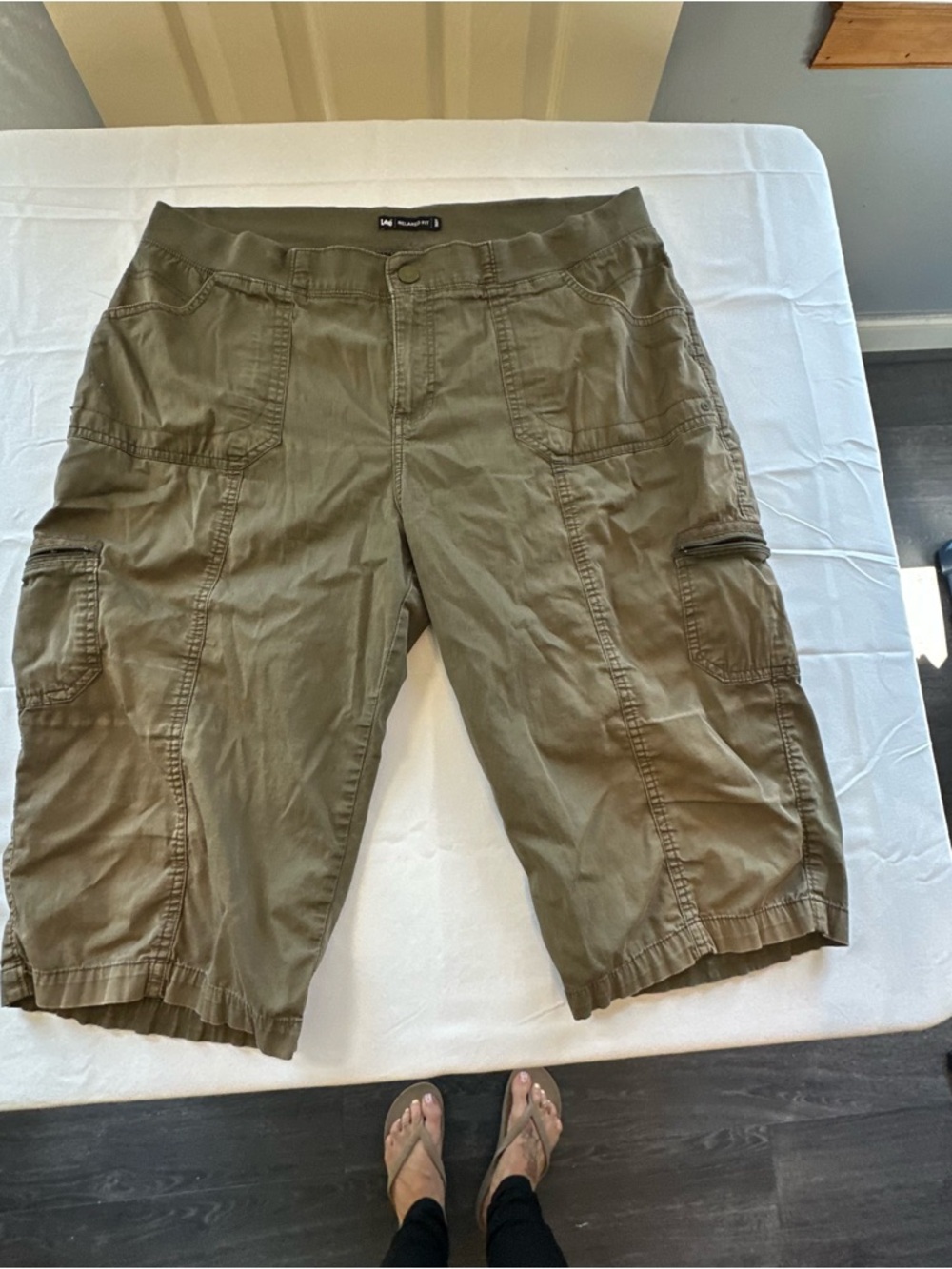 Olive Green Cargo Shorts with Elastic Waistband